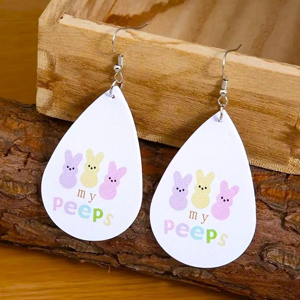 Earrings My Peeps Easter Bunny Dangle PU Leather Fun Festive Cute Stylish Candy